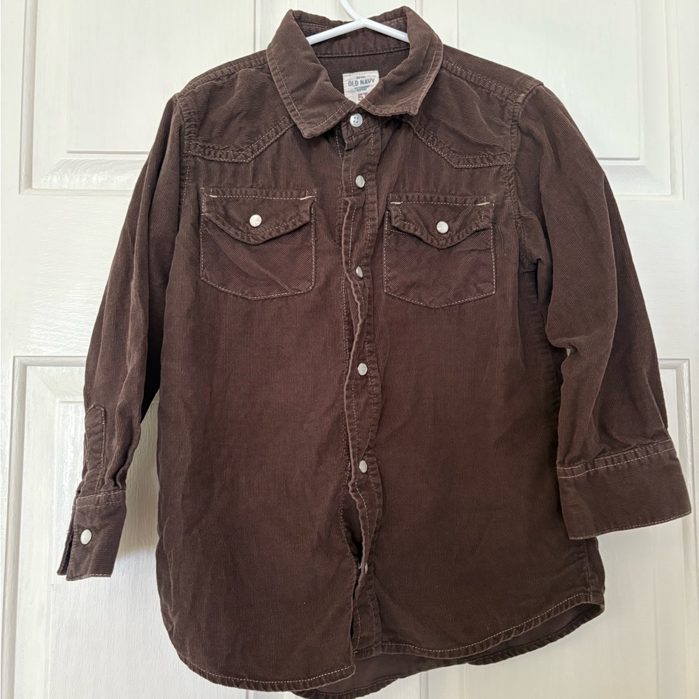 Old Navy Boys Size 5T Brown Casual Button Down Shirt Corduroy